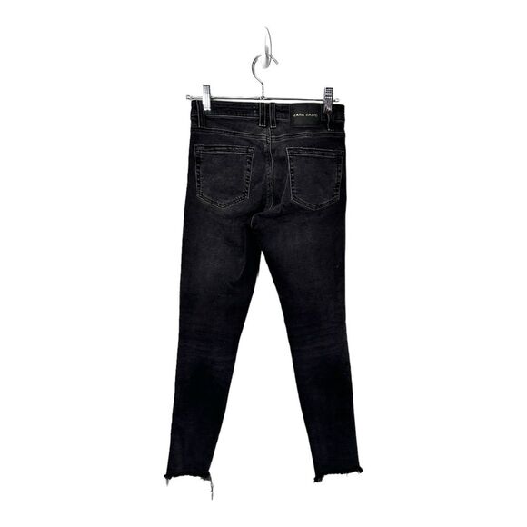 Zara 1975 denim black ripped jeans faux snakeskin side accents size 2 - Picture 7 of 10